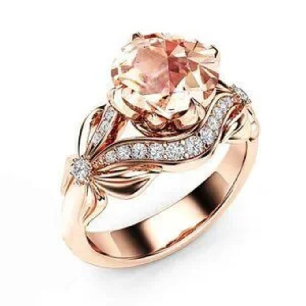 ??Big Round Champagne White Zircon Vintage Rings for Women, EVGG1511